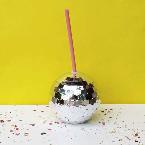 SILVER DISCO BALL DRINK CUP - Picture 1 of 2